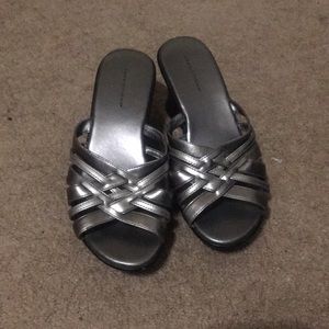 Silver chrome colored sandal heels